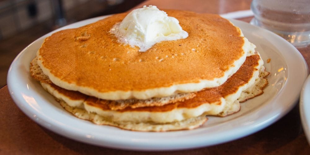 Pancakes served on a plate.
