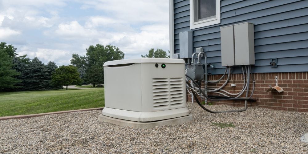 Electricity generator outside a luxurious home.